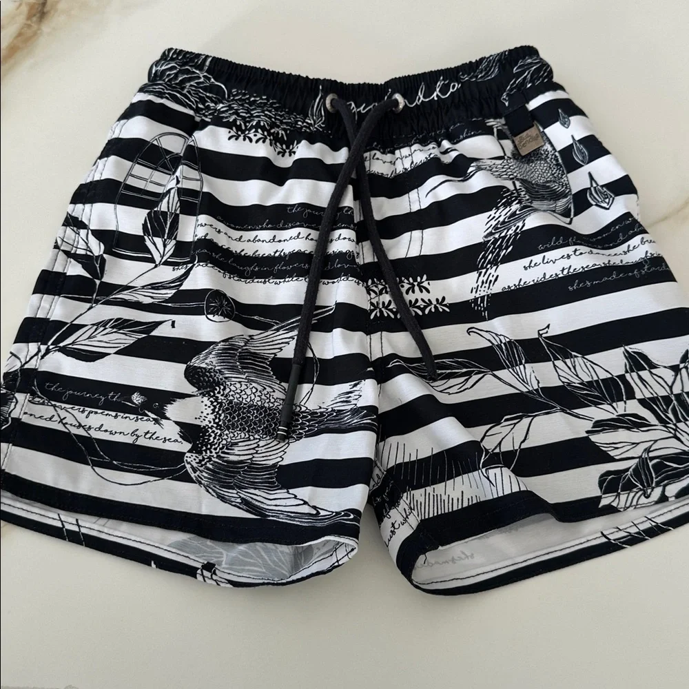 Agua Bendita kids Black and White Striped Swim Shorts